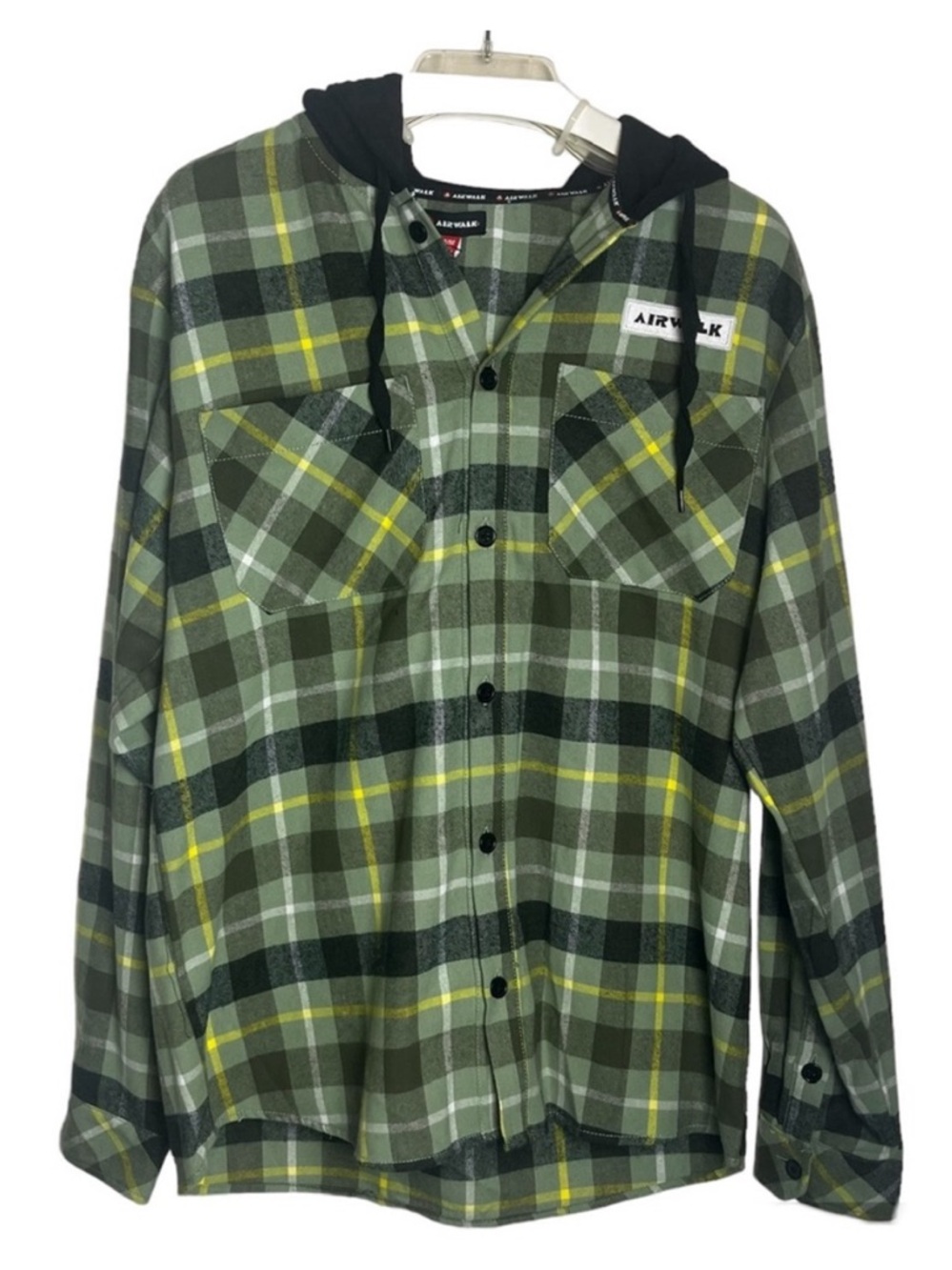 AIRWALK Long Sleeve Plaid Hooded Button-Down Shirt - Picture 2 of 13